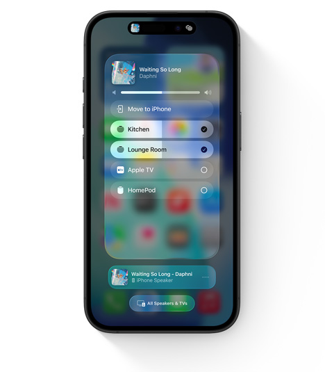 iPhone showing the AirPlay UI for multi-room audio