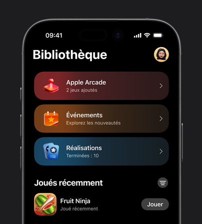 Image de l’onglet Ludothèque d’Apple Games affichée sur iPhone 17 Pro