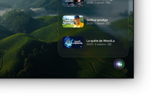 Téléviseur à écran plat montrant une liste de films et séries Apple TV