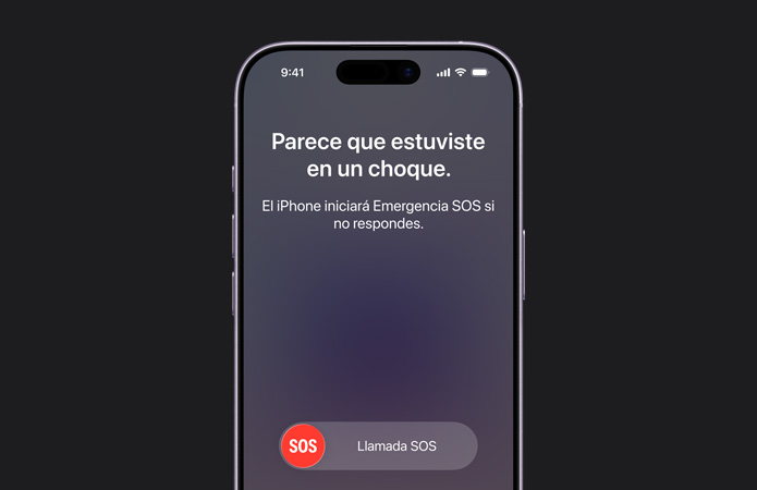 iPhone 17, parte frontal, esquinas redondeadas, funcionalidad Detección de Choques en uso