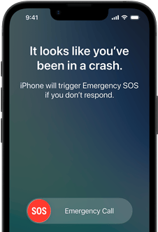 iPhone 17e, front exterior, Crash Detection feature in use