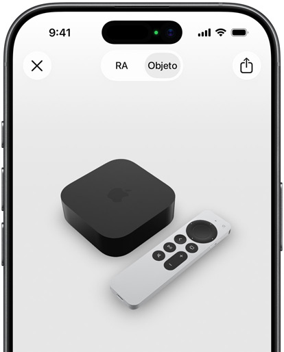 Imagen de un Apple TV 4K en realidad aumentada en la pantalla de un iPhone