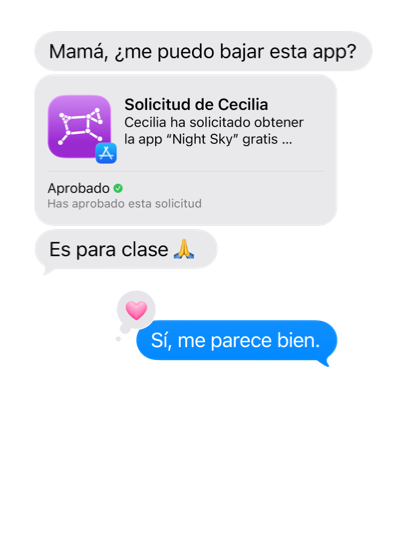 Una conversación entre una hija y su madre en la que la niña le pide permiso para descargarse la app Night Sky del App Store para el colegio