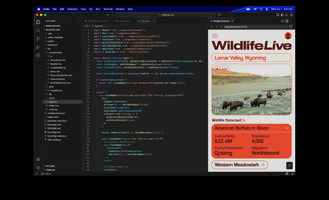 Écran d'un MacBook Pro affichant le code d’une app dans Visual Studio Code