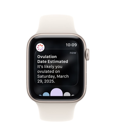 Apple Watch SE 3, κάσα από αλουμίνιο, χρώμα αστροφεγγιά, γνωστοποίηση εκτίμησης ημερομηνίας ωορρηξίας από την Καταγραφή Κύκλου στο app Υγεία, Digital Crown, λουράκι Sport Band, χρώμα αστροφεγγιά