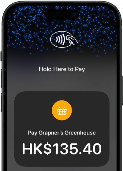A close up of an iPhone device's screen which has the contactless payment icon and transaction information on screen.