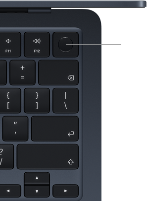 Tipkovnica MacBooka Air, gornji desni kut, prikazuje lokaciju tipke Touch ID