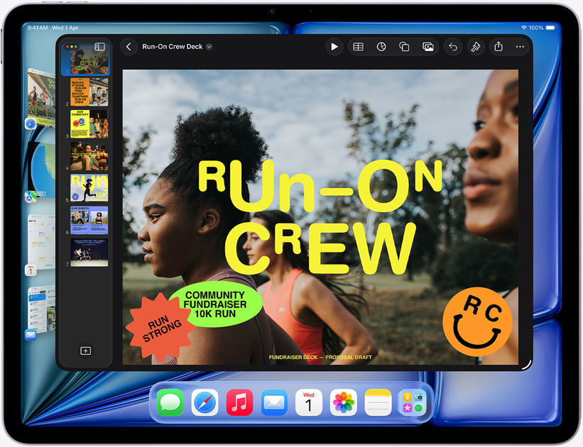 iPad Air, landscape orientation, screen displays Keynote presentation