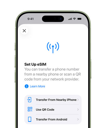 iPhone 17, front exterior, using the Set Up Cellular feature to easily transfer a phone number with eSIM