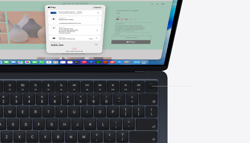 MacBook Air ouvert montrant l’emplacement du bouton Touch ID