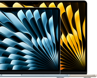 Divi MacBook Air portatīvie ar dažādiem ekrāna izmēriem pa diagonāli: 13,6 collu un 15,3 collu