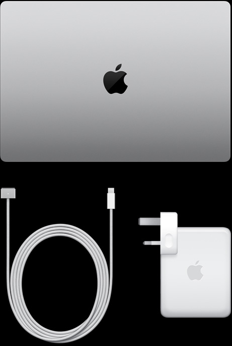صورة لجهاز MacBook Pro مقاس 16 إنش وكابل USB‑C إلى MagSafe 3 ومحول طاقة USB‑C 
بقدرة 140 واط