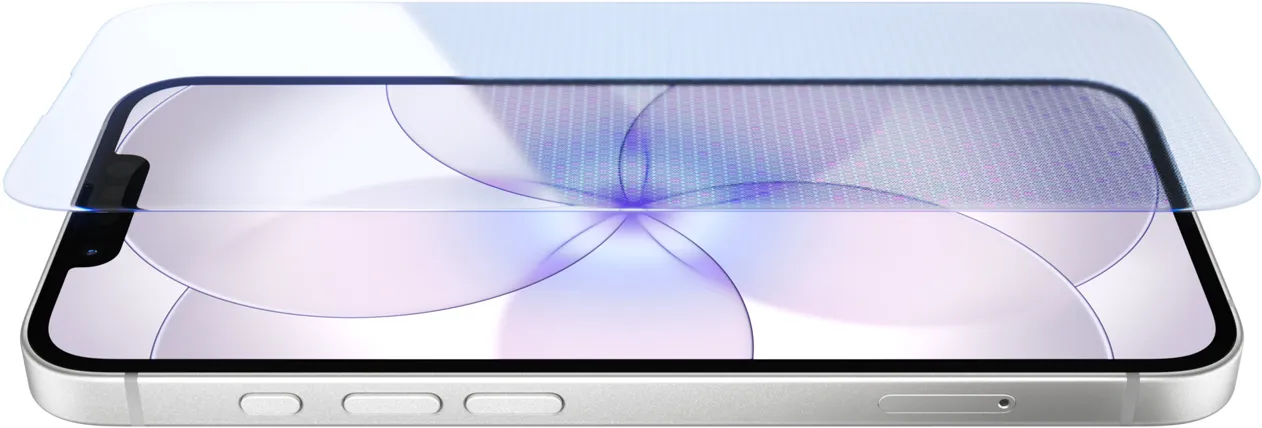 白色 iPhone 17e 的機身正面展示陶瓷晶體護面 2，機身側面展示動作按鈕和音量按鈕
