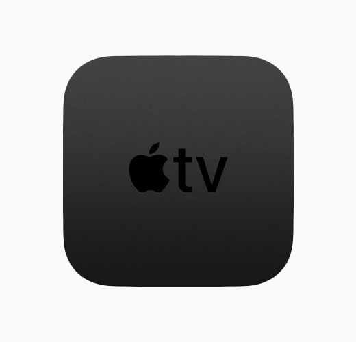 Apple TV 4K, negro, vista desde arriba, logo de Apple al centro en negro brillante
