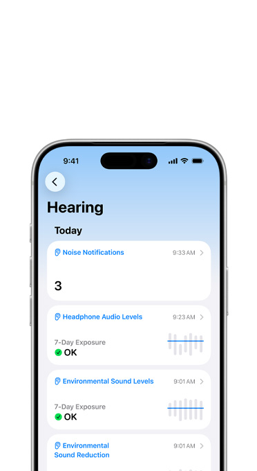 A person wearing AirPods Pro 3 with sound waves around their ear