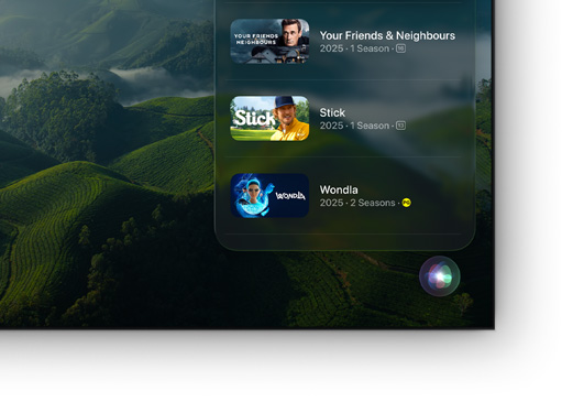 A flat screen television showing list of Apple TV movies and shows