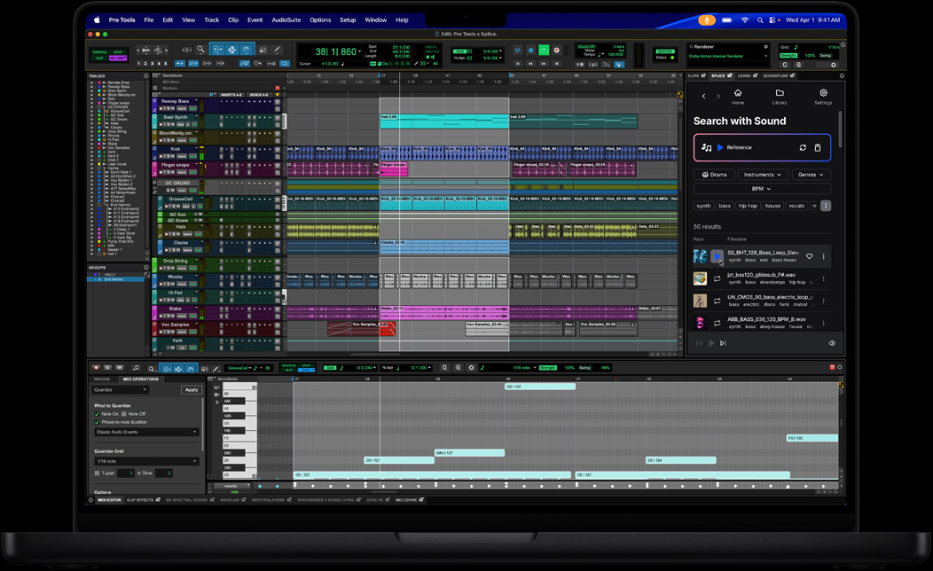 MacBook Pro screen of Pro Tools being used to edit a song