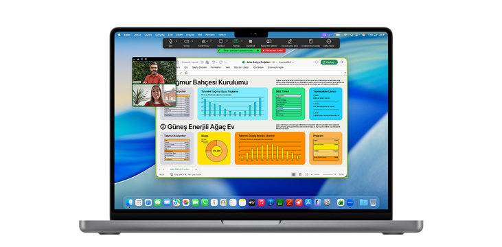 Microsoft Excel ve Zoom dahil olmak üzere birden fazla uygulama penceresinin açık olduğu 14 inç MacBook Pro.