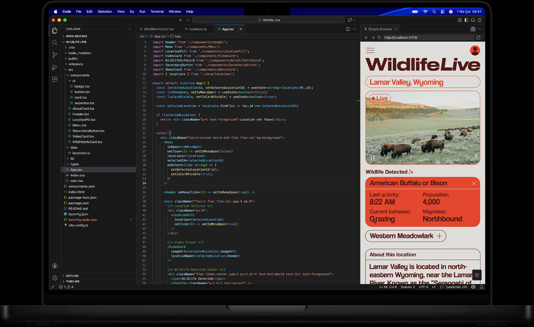 MacBook Pro ekranında Visual Studio Code’u kullanan bir uygulamanın kodu gösteriliyor