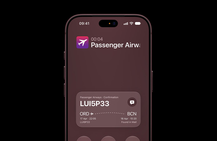iPhone 17 displaying Call Context feature powered by Apple Intelligence. Screen shows airline confirmation details while on a call