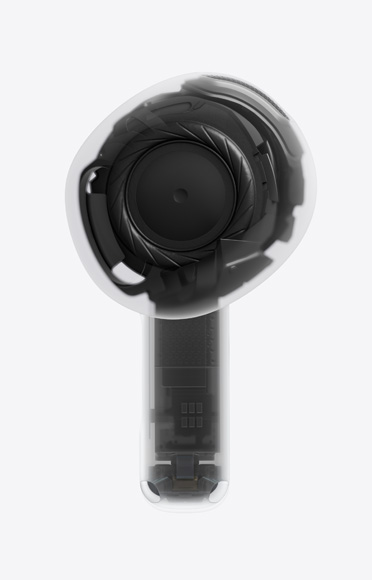 AirPods 5, auricolare, stelo singolo, architettura interna trasparente