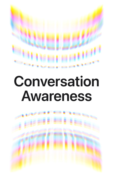 Ambience sound waves as colorful arcs, top and bottom, text on center reads: Conversation Awareness