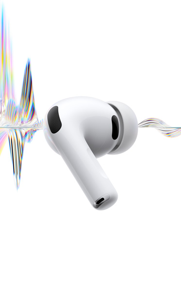 AirPods Pro 3, white color, noise-cancelling microphone, silicone tip, short stem