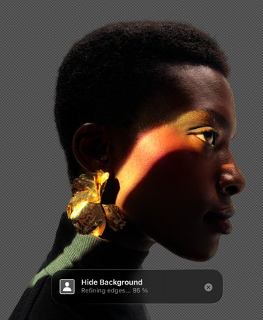 Pixelmator Pro Oberfläche mit dem Profilbild einer Person, Hintergrund entfernen Tool