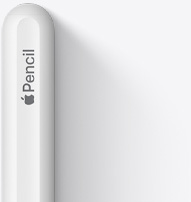 Górna część Apple Pencil 2. generacji, widać zaokrąglony koniec, logo Apple oraz wyraz Pencil.