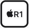 Square graphic with rounded corners, inside is an Apple logo beside text that reads: R1