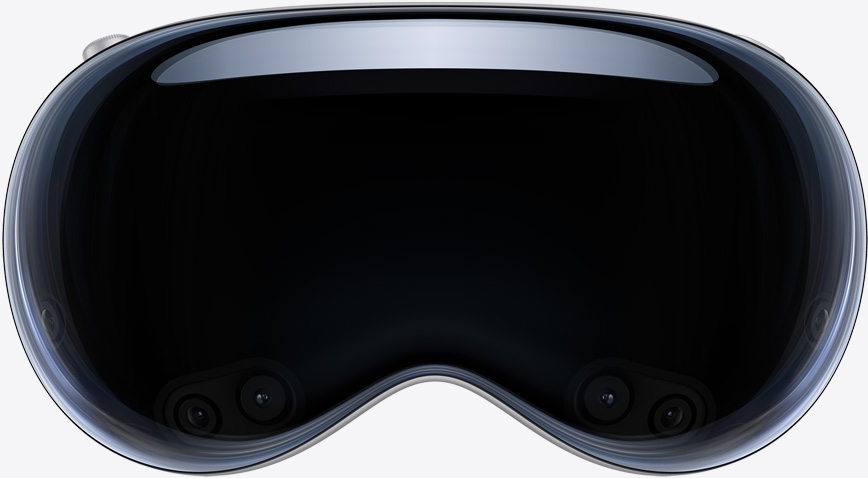 Apple Vision Pro、前面、ブラックカラー、左上隅にDigital Crown