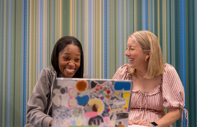 Teacher Autumn Moore works with Kelsey Ord (ALC) during a group coaching session in Richardson Independent School District.