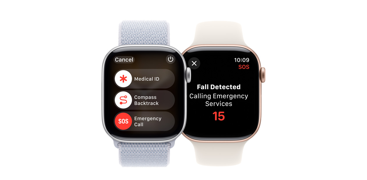 Un Apple Watch che mostra il software di rilevamento delle cadute.