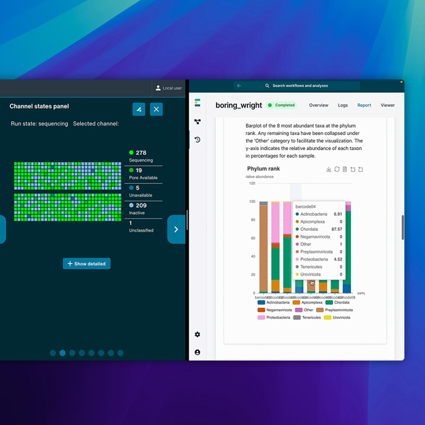 Software displaying the Oxford Nanopore app.