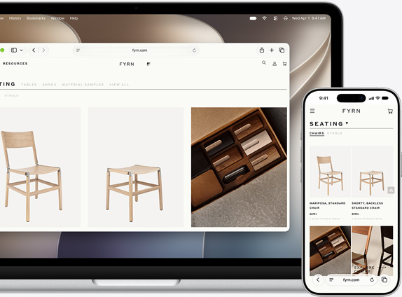MacBook og iPhone viser begge den samme Safari-siden