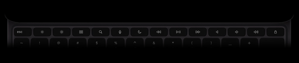 Parte de cima do Magic Keyboard preto na horizontal com 14 teclas de função