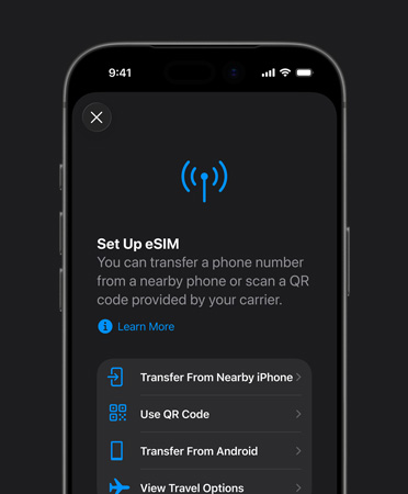 iPhone 17 Pro, front exterior, using the Set Up Cellular feature to easily transfer a phone number with eSIM