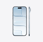 iPhone Air, front exterior, sky blue color, Dynamic Island centered at top, side exterior, very thin profile, side button, Camera Control button