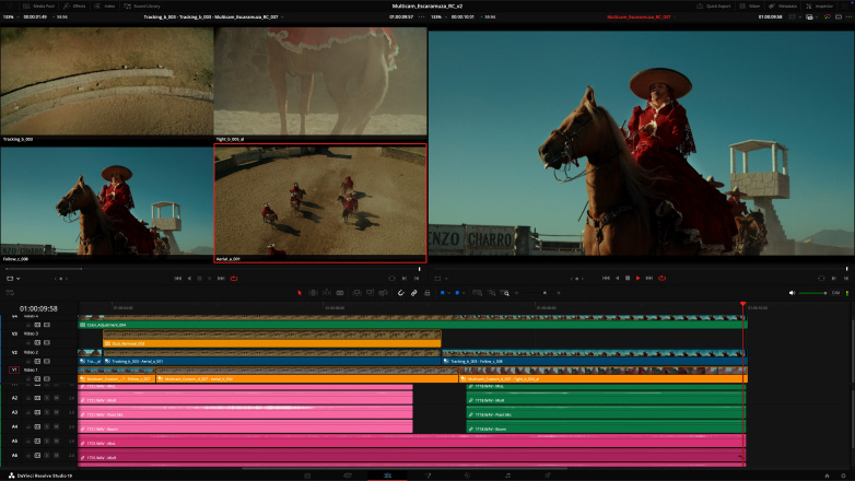 Studio Display and Mac Studio with multi-camera video editing workflow in DaVinci Resolve Studio