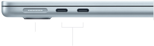 MacBook Air, κλειστό, αριστερή πλευρά, που παρουσιάζει το MagSafe και δύο θύρες Thunderbolt
