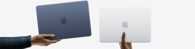 Des portables MacBook Neo dans d’autres couleurs, chacun tenu par une personne différente