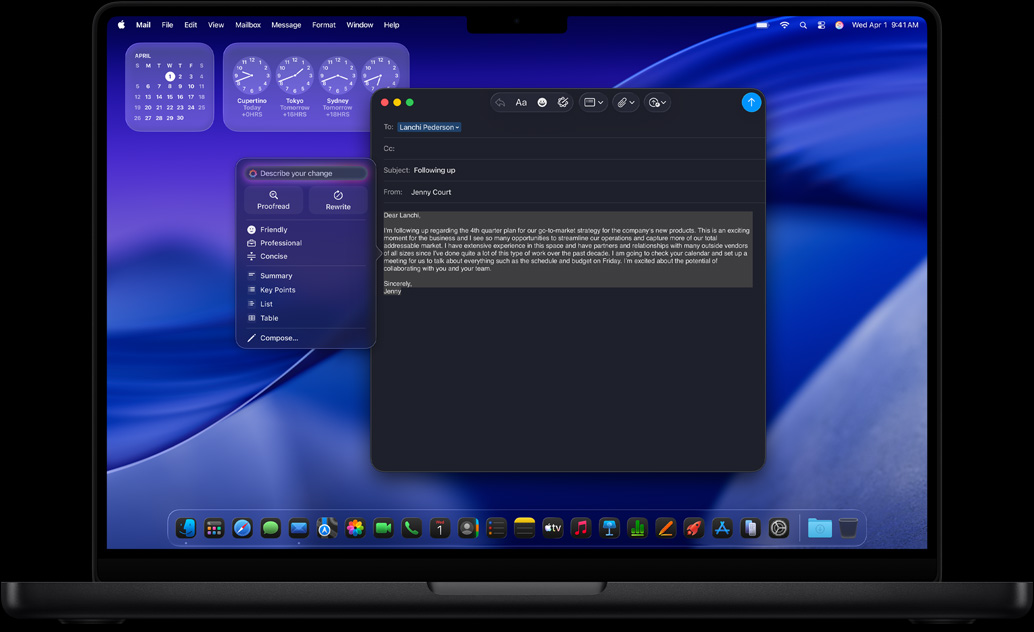 Apple Intelligence Writing Tools being used to craft an email