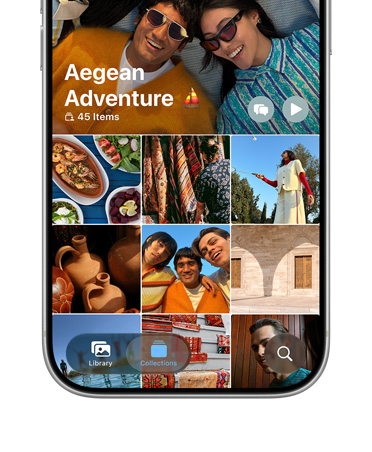iPhone 17 Pro, Silber, Vorderseite, Raster aus Fotos vom Urlaub