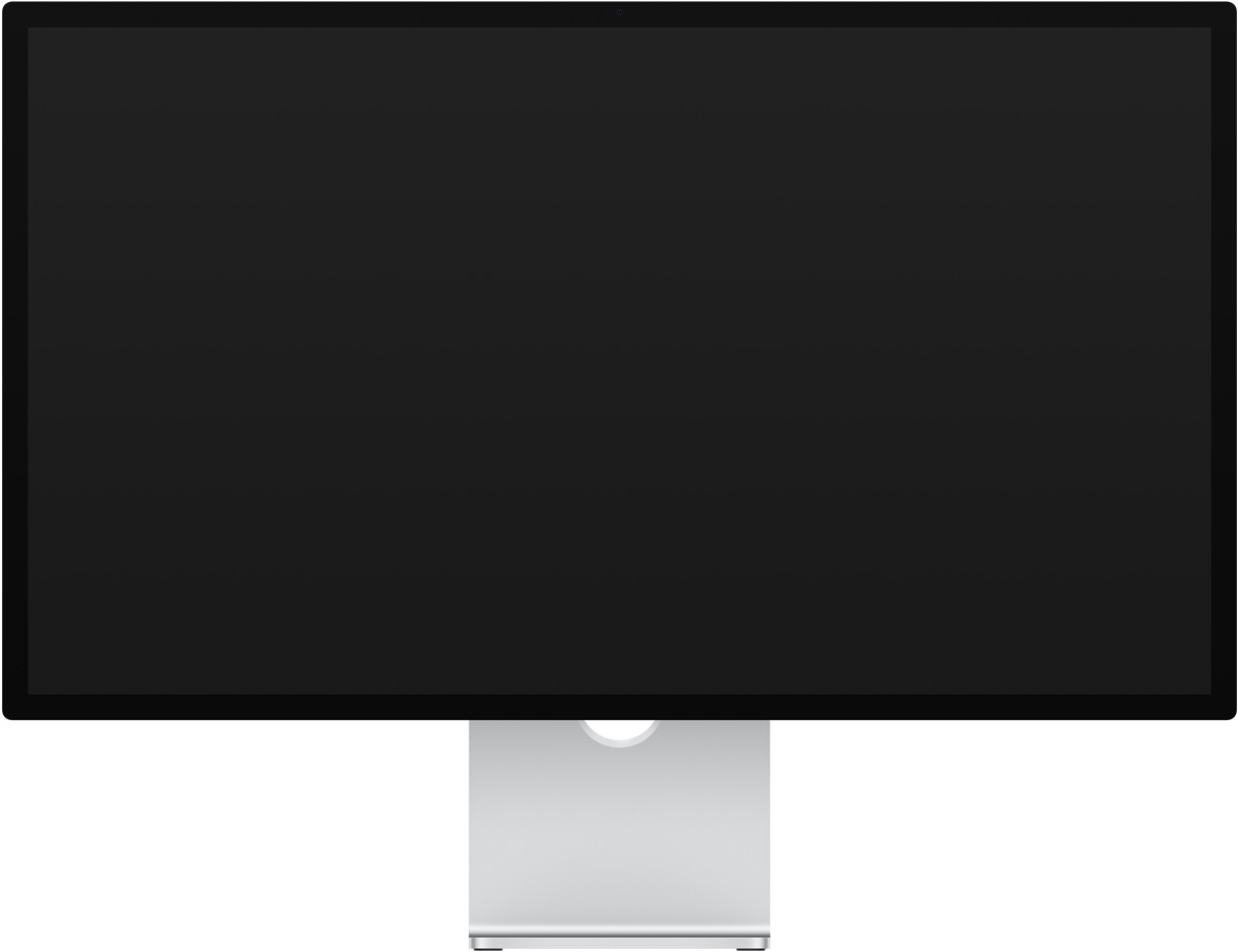Colorful ribbon-like objects fill the screen: zooming out, it's revealed to be the wallpaper of Studio Display