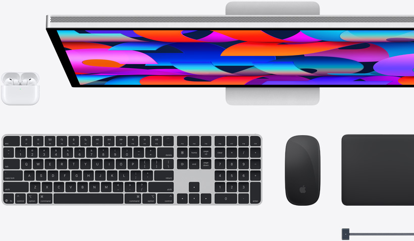 Mac accessories: AirPods, Studio Display, Magic Keyboard, Magic Mouse, Magic Trackpad, MagSafe charge cable